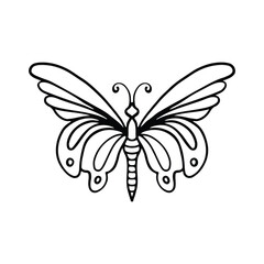 Butterfly line art. Simple minimal butterfly line tattoo icon logotype. Butterfly Black And White Illustration White Background. Butterfly Coloring Book