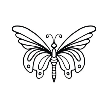 Butterfly line art. Simple minimal butterfly line tattoo icon logotype. Butterfly Black And White Illustration White Background. Butterfly Coloring Book