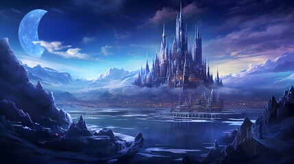 Lunar Fantasy of Illuminated Arctic Citadel