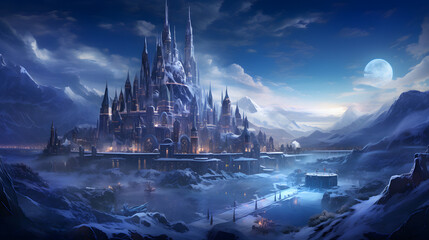 The enchanted city, reminiscent of a castle, sets a dramatic arctic landscape