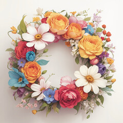 Colorful Flower Wreath, Floral Frame