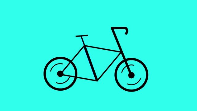 Bicycle icon animated on a cyan background.