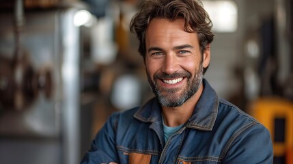 worker and professional builder with tools smiling and look at the camera