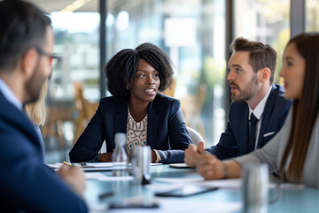 Diverse Team Engagement, Dynamic Business Discussion in Modern Office