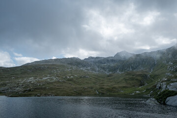 Mystic atmosphere in the mountains of Switzerland on a cloudy day