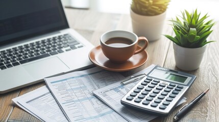 Fototapeta premium An overhead shot of a tax preparation checklist, tax forms, and financial documents.