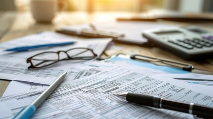 An overhead shot of a tax preparation checklist, tax forms, and financial documents.