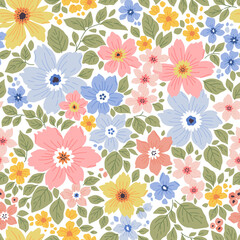 Elegant floral pattern in bright colorful flowers. Liberty style. Floral seamless background for fashion prints. Ditsy print. Blooming meadow. Seamless vector texture. Spring bouquet.
