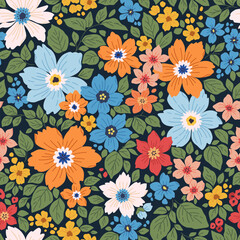 Elegant floral pattern in bright colorful flowers. Liberty style. Floral seamless background for fashion prints. Ditsy print. Blooming meadow. Seamless vector texture. Spring bouquet.