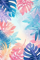 Fototapeta na wymiar A dreamy blend of pastel tropical leaves amidst a tranquil starry background.