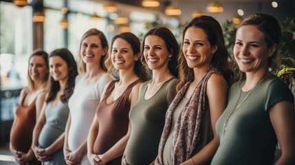 Group of pregnant mothers in prenatal yoga class Smile and practice health