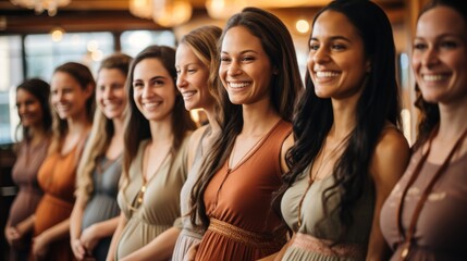 Group of pregnant mothers in prenatal yoga class Smile and practice health