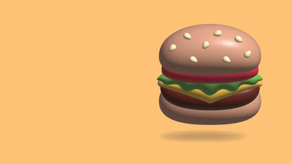 3D burger render illustration  yellow color background.