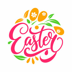 Obraz premium Happy easter on white background. Flat vector.