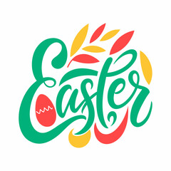 Happy easter on white background. Flat vector.