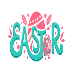 Happy easter on white background. Flat vector.