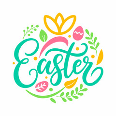 Happy easter on white background. Flat vector.