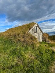 Grass covered house in Iceland, turf house, torfb&aelig;ir