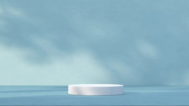 3D render animation 4k platform white with concrete wall behind and tree shadow