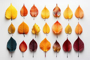 Colorful autumn leaves isolated on white background. Nature concept.