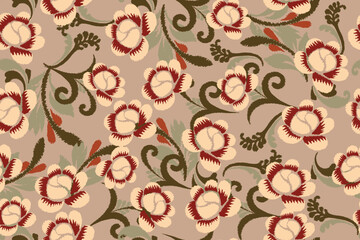 Seamless paisley embroidered floral motif pattern in vector, for design, fabric, wrapping, digital motif, background, wallpaper, print, clothing, etc.	