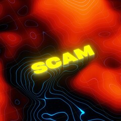 deception scam text retro futuristic design red and yellow colors 