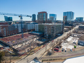 Obraz premium Various Downtown Raleigh Construction & Demolition: Feb 2024 - Drone 