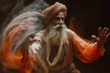 spiritual Indian old man celebrates religious ritual - obrazy, fototapety, plakaty