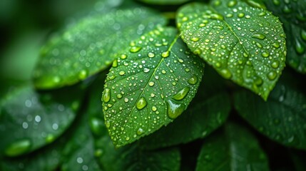 Droplets on Leaves, Close-ups of rain or dew droplets on leaves, emphasizing nature's beauty.