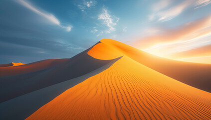 Fototapeta na wymiar Golden sunset over desert sand dunes