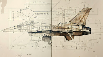 Fototapeta na wymiar Blueprint to Sky: Crafting the Jet, Mach Speed Design: From Draft to Flight