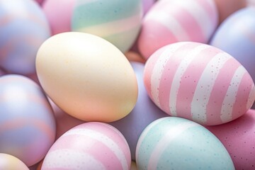 Fototapeta na wymiar Soft-hued pastel Easter eggs with delicate speckles and stripes, perfect for the spring season.