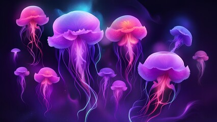 Underwater Jellyfish Ballet in Blue Aquarium Glow