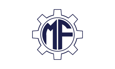 MF initial letter mechanical circle logo design vector template. industrial, engineering, servicing, word mark, letter mark, monogram, construction, business, company, corporate, commercial, geometric