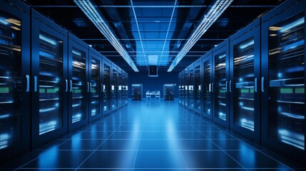 Fototapeta premium High-Tech Data Center with Blue Lighting