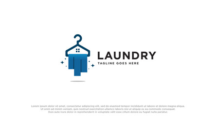 laundry logo in shades of blue with bubbles foam and washing clothes, simple creative logo, icon vector inspiration.