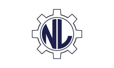 NL initial letter mechanical circle logo design vector template. industrial, engineering, servicing, word mark, letter mark, monogram, construction, business, company, corporate, commercial, geometric