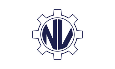 NV initial letter mechanical circle logo design vector template. industrial, engineering, servicing, word mark, letter mark, monogram, construction, business, company, corporate, commercial, geometric