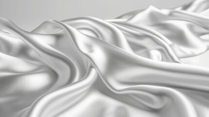 Fototapeta premium A shiny satin fabric, flowing gracefully, reflecting light off its smooth surface, and revealing its luxurious sheen against a white backdrop