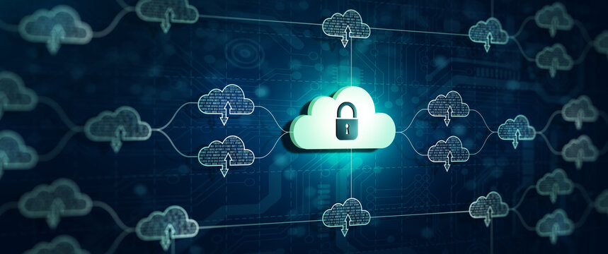 Cloud computing technology internet storage network with technology background. Data information on cloud to backup storage internet data Concept. 3D illustration.