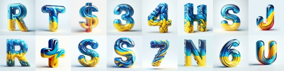 Obraz premium Glasss lettering in color of Ukraine flag. AI generated illustration