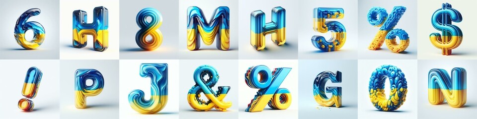 Glasss lettering in color of Ukraine flag. AI generated illustration
