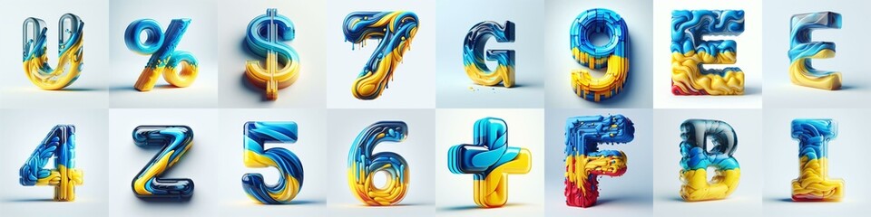 Glasss lettering in color of Ukraine flag. AI generated illustration