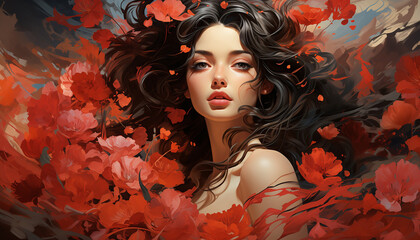 Floral Elegance: Captivating Lady Adorned with Red Roses