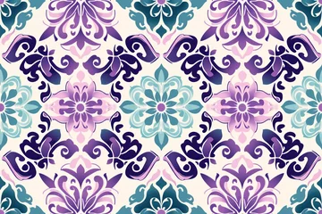 Gordijnen Elegant purple and teal floral pattern design © KrikHill