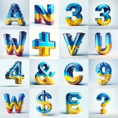 Fototapeta premium Glasss lettering in color of Ukraine flag. AI generated illustration