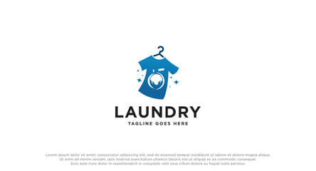 laundry logo in shades of blue with bubbles foam and washing clothes, simple creative logo, icon vector inspiration.