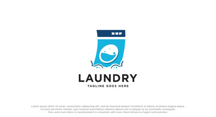 laundry logo in shades of blue with bubbles foam and washing clothes, simple creative logo, icon vector inspiration.