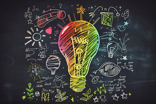 innovation, creativity, light bulb, ideas, colorful, glow, sketches, brainstorming, concept, inspiration, thinking, invention, intelligence, strategy, planning, education, science, technology, mathema