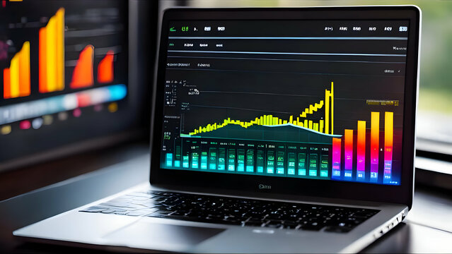 graph, chart, graph on laptop, chart on laptop, trading chart, stock exchange, laptop, colorful, colorful graph, graphics, HD background, HD wallpaper